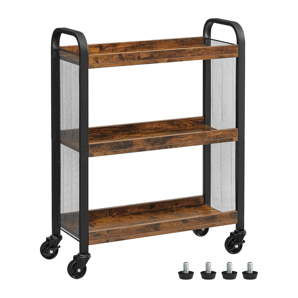 VASAGLE 3-Tier Narrow Storage Cart, Rolling Cart with Wheels, Steel Frame