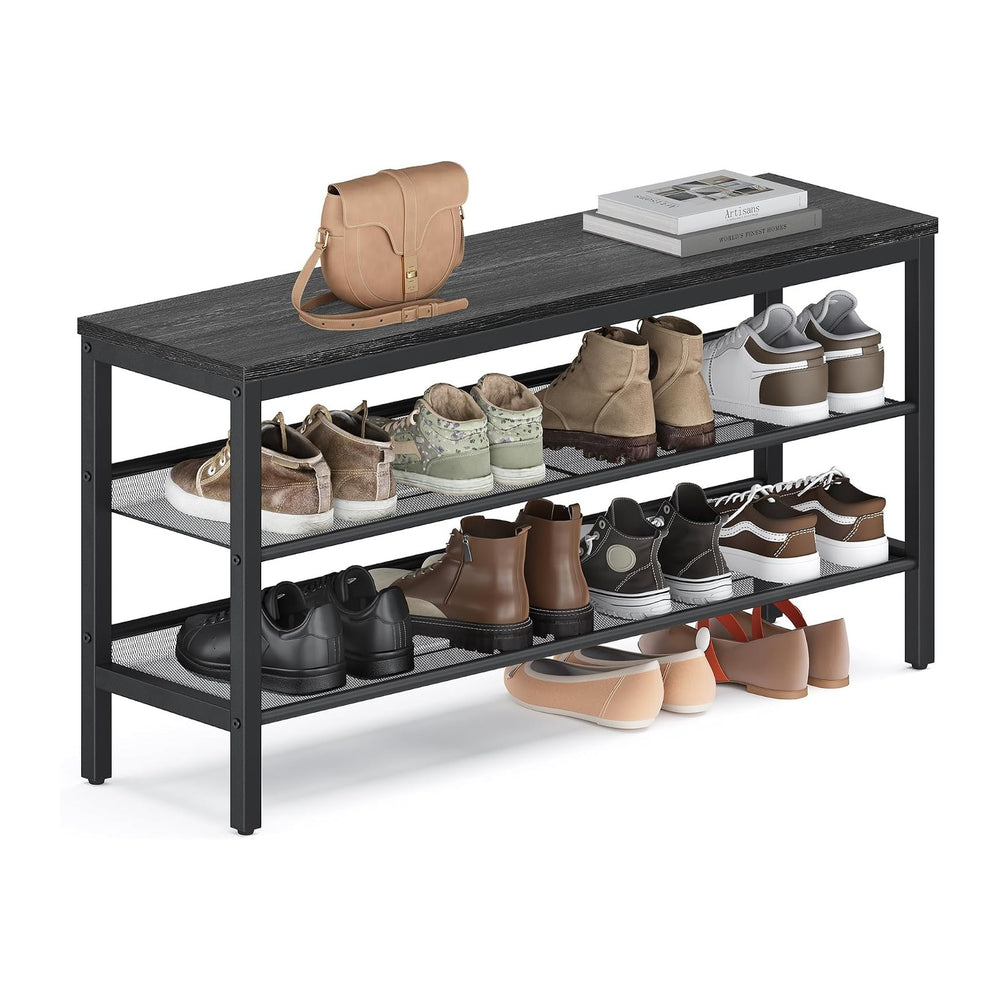 VASAGLE 3 Tier Shoe Rack Bench, One Piece Shelves, Shoe Storage Organizer wit...