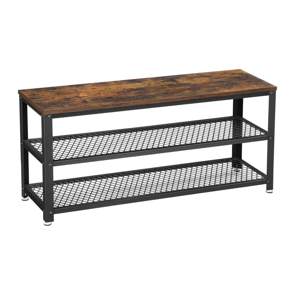 VASAGLE 3-Tier Shoe Rack, Storage Bench with Metal Mesh Shelves and Seat