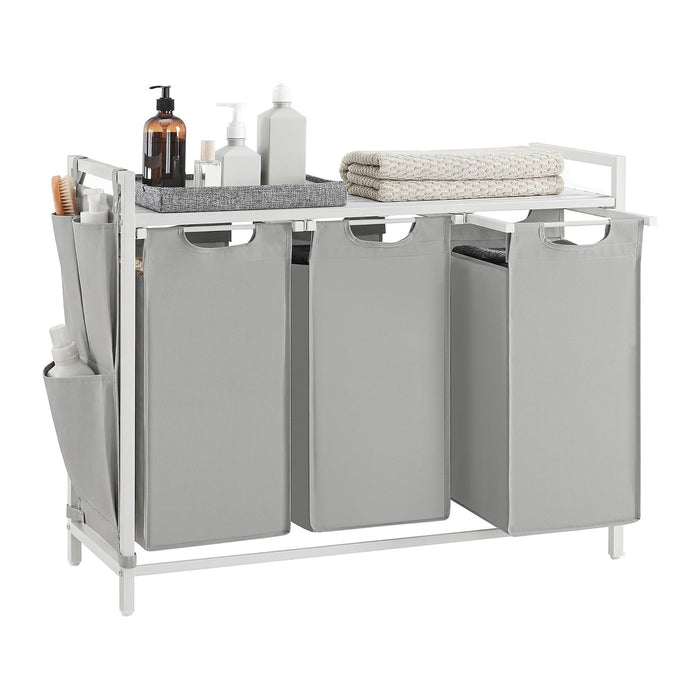 VASAGLE Laundry Hamper with Shelf, 3 Pull-Out Bags, 3 x 10.6 Gallons (40 L)