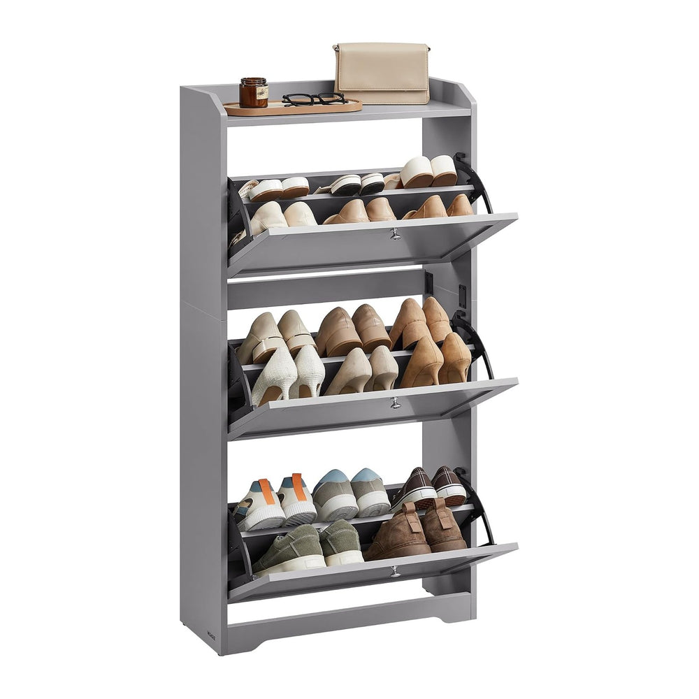 VASAGLE Shoe Storage Cabinet with 3 Flip Drawers, Slim, Holds 12‑20 Pairs