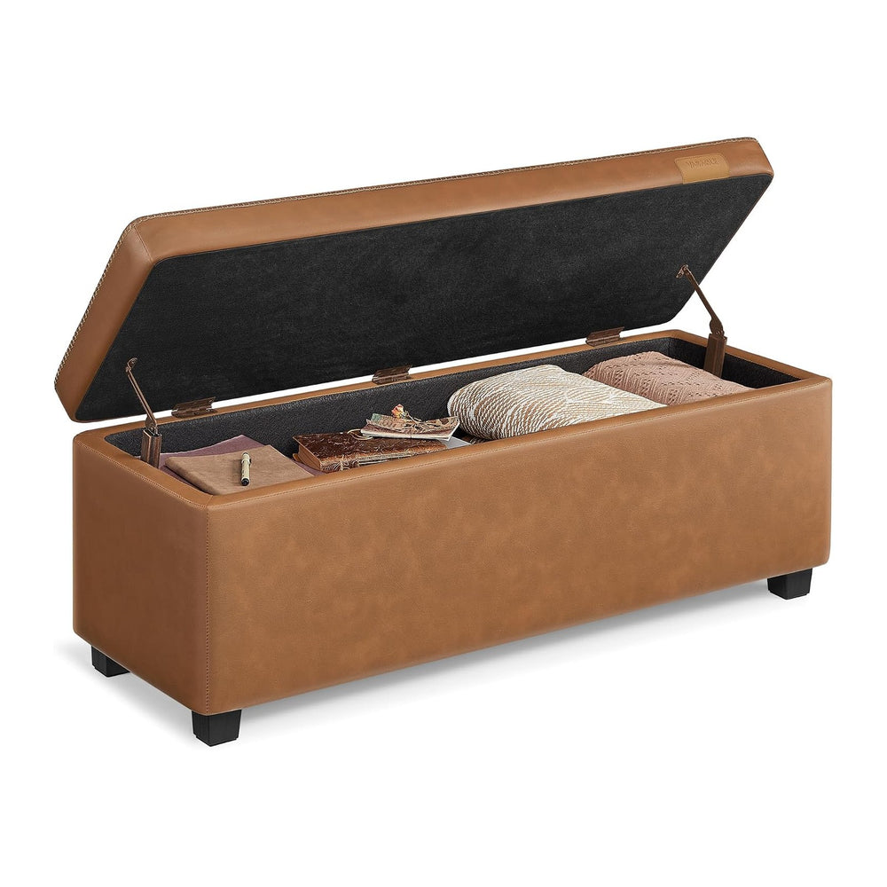 VASAGLE Storage Ottoman Bench with Stitching, PU Leather, Entryway Bedroom
