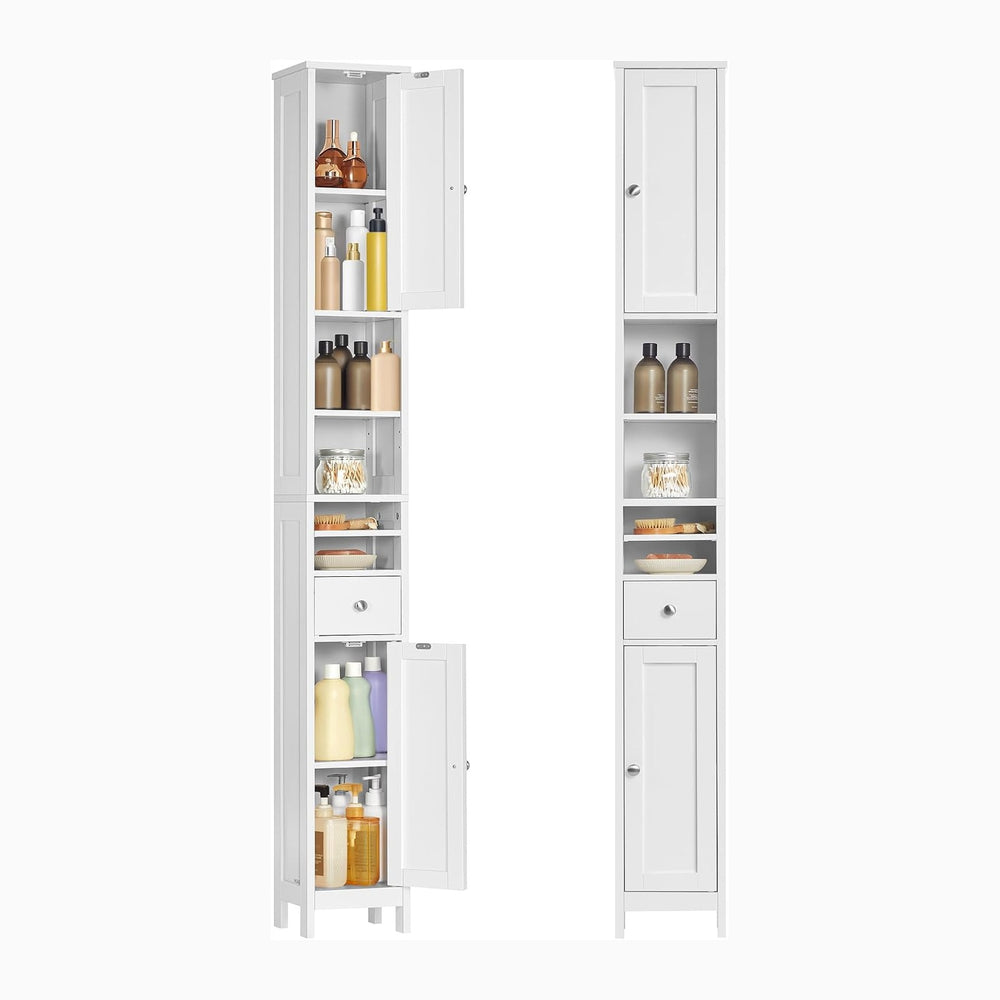 VASAGLE Tall Bathroom Cabinet, Slim Freestanding, Drawer, Open Compartments