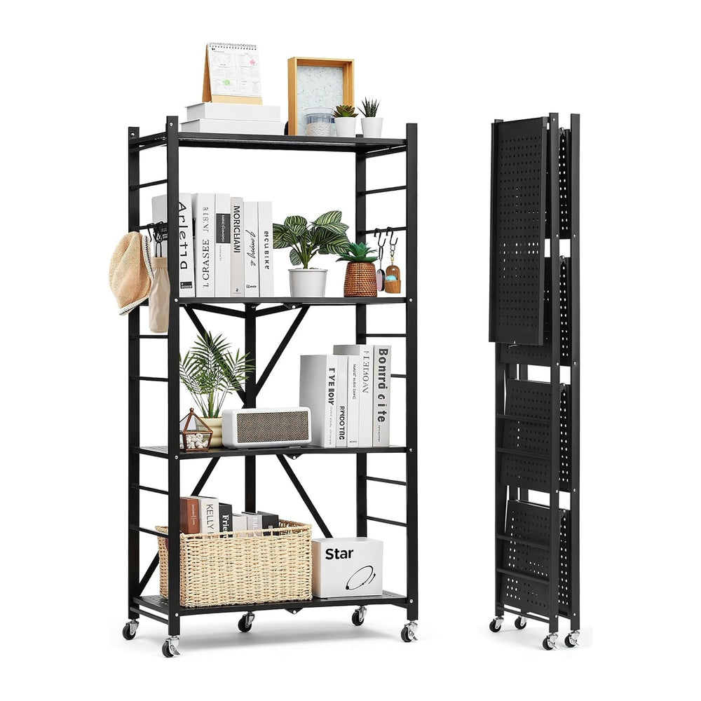 VEVOR 4-Tier Foldable Storage Shelf, 28W x 13D x 54H Inch Folding Metal Rack ...