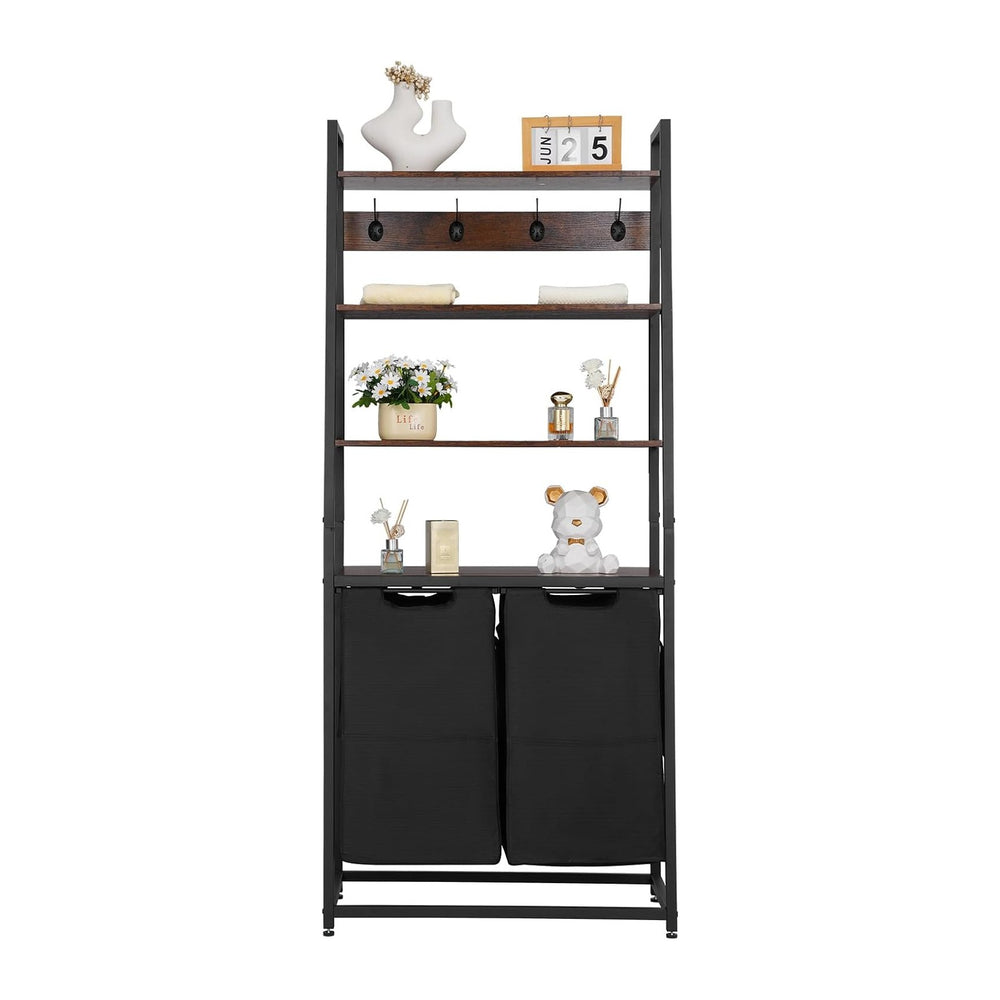 VEVOR 4 Tiers Laundry Sorter, Tall Laundry Hamper with Shelves and Hooks, 2 S...