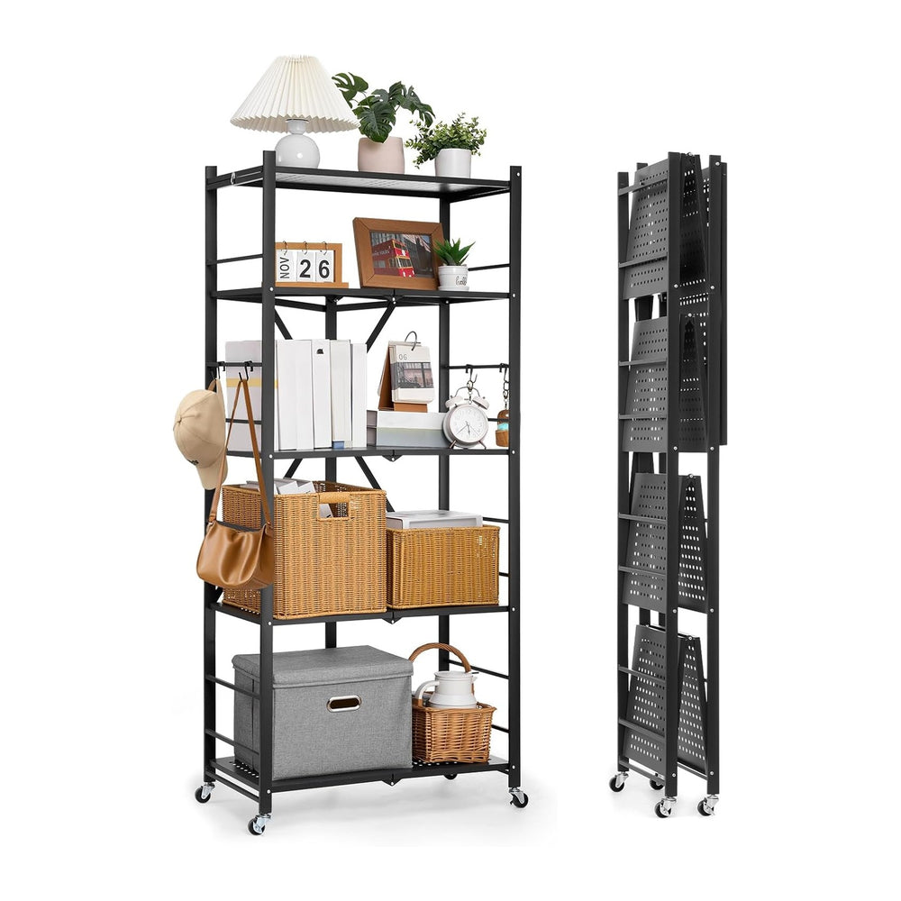 VEVOR 5-Tier Foldable Storage Shelf, 28W x 15D x 64H Inch Folding Metal Rack ...