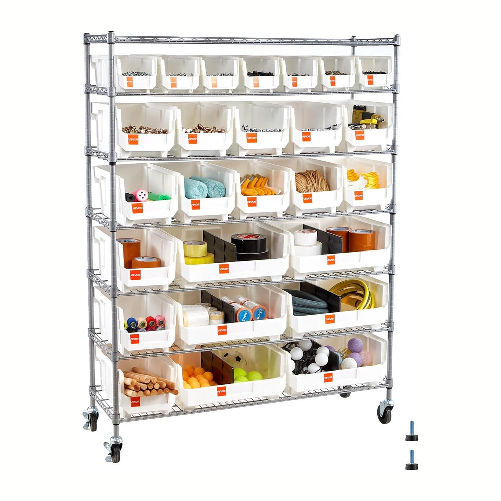 VEVOR 7-Tier Rolling Bin Storage Rack, 26 Organizer Bins, Bin Rack Storage St...