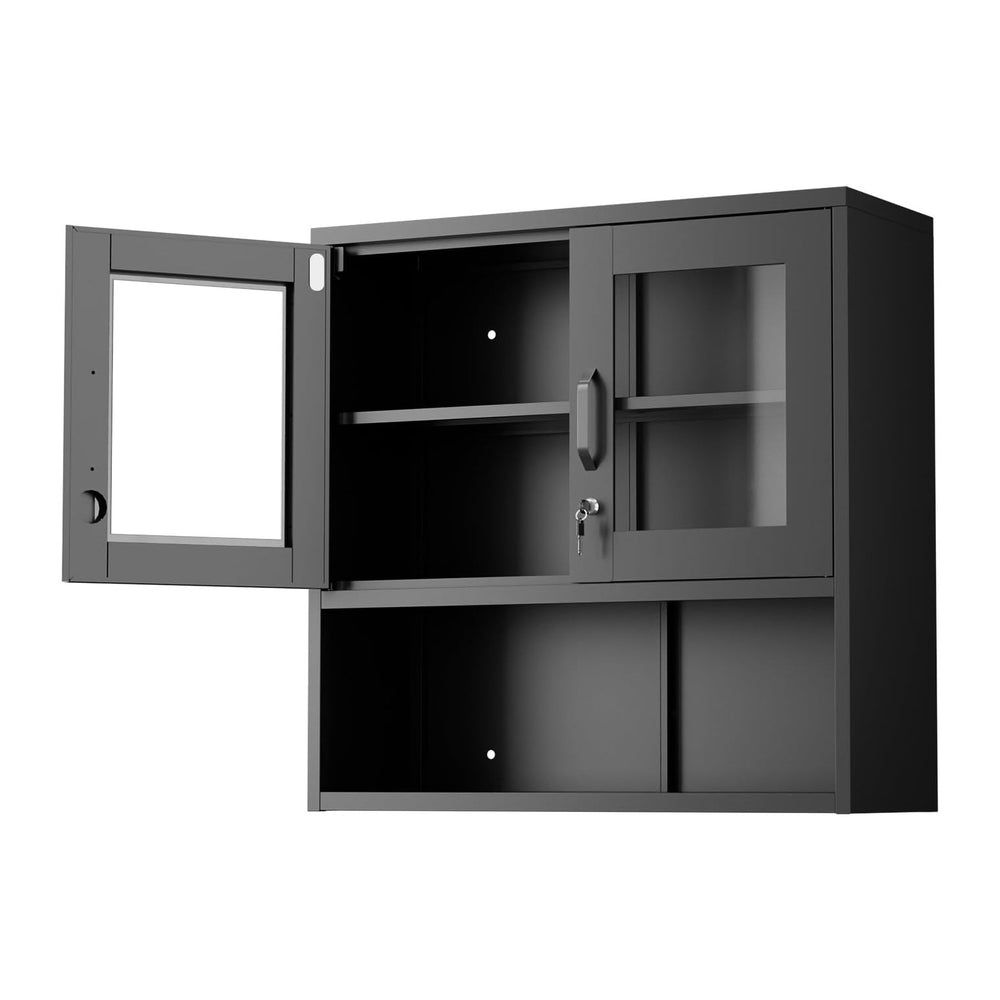 VINGLI Metal Wall Cabinet with Locking Glass Doors & Magnetic LED Sensor ...
