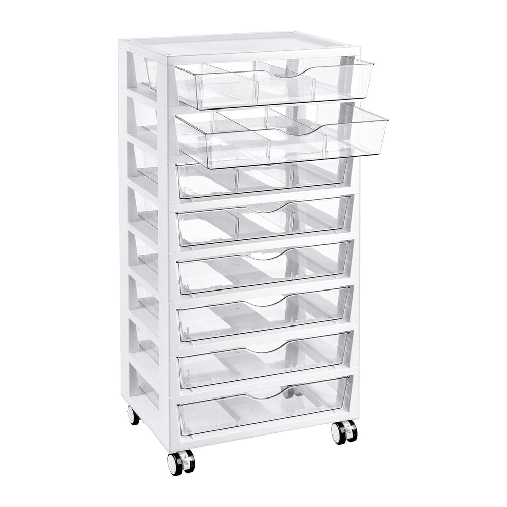 Vtopmart 8 Tier Rolling Cart with Drawers, Clear Plastic