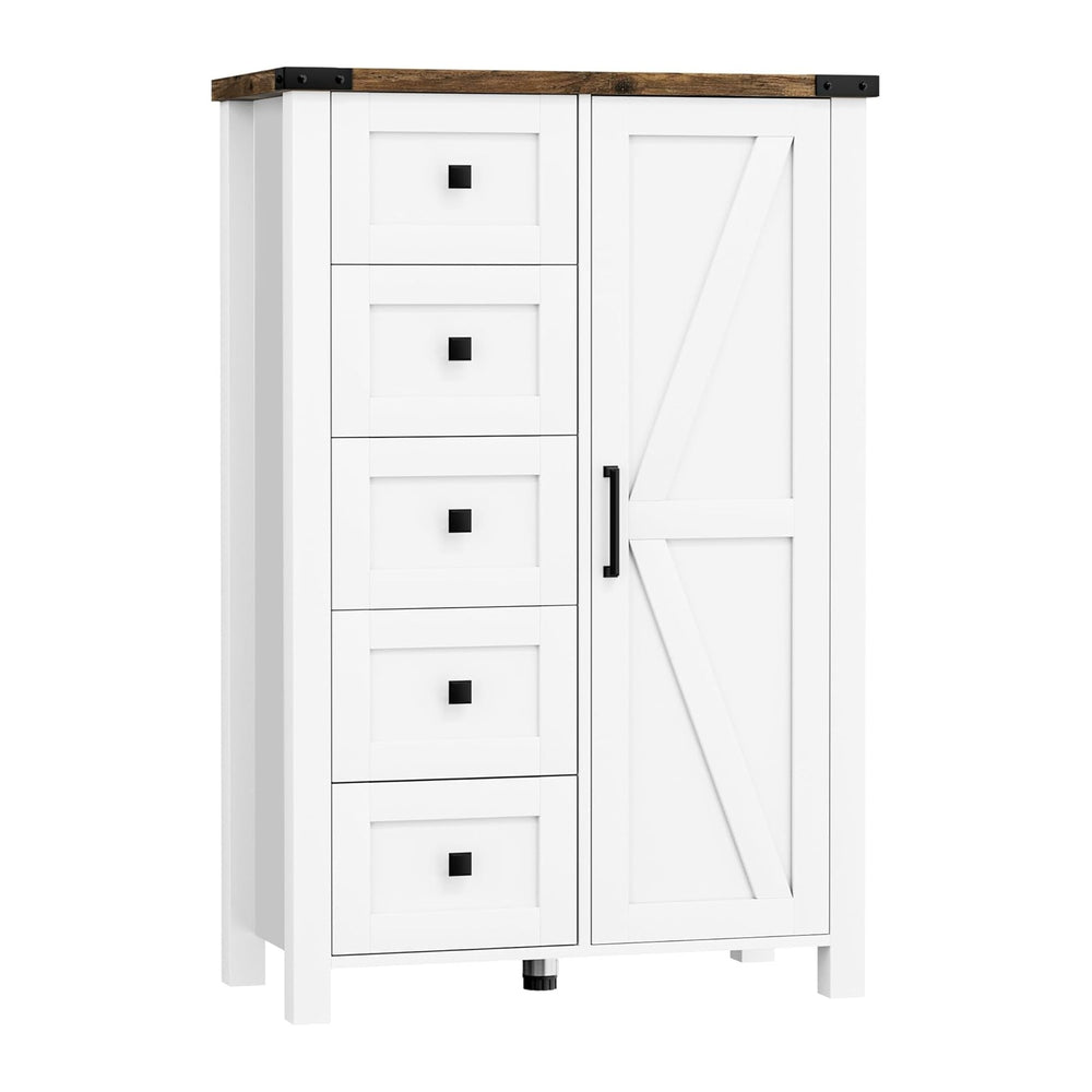 VVFLU Farmhouse Dresser Storage Cabinet Chest of Drawer for Bedroom, 5 Drawer...