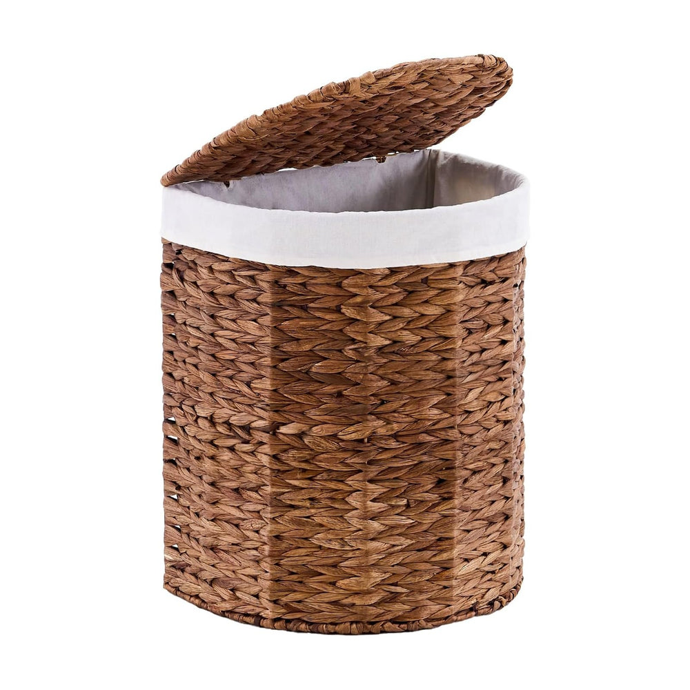 Water Hyacinth Laundry Hamper with lid, Half Moon Shape with 2 Removable Clot...