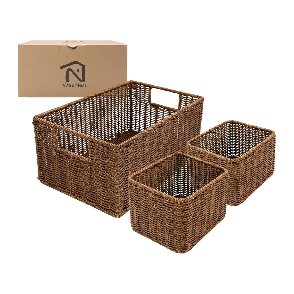 WeeNest Wicker Basket with Handle, Shelf Baskets for Organizing, Woven Organi...