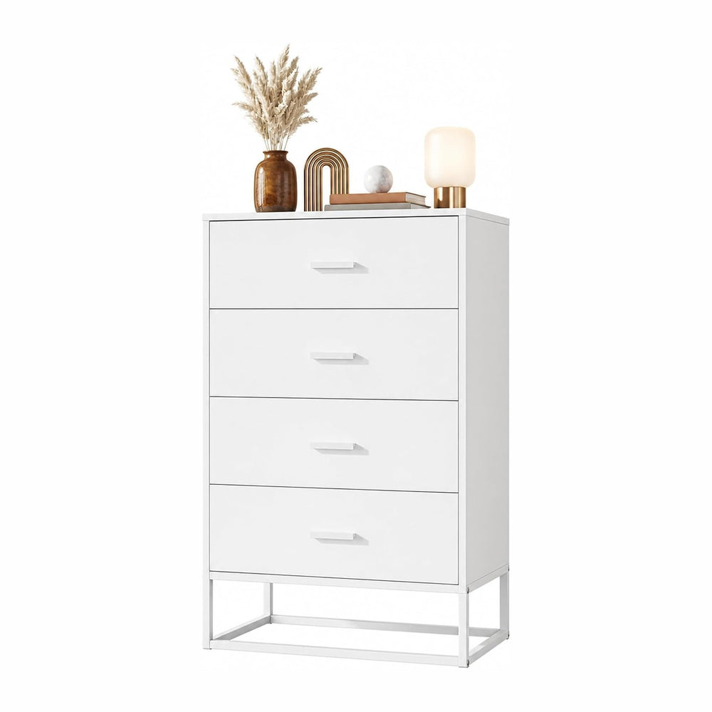 White Dresser for Bedroom with 4 Drawers, Tall Wooden Chest of Drawers with S...