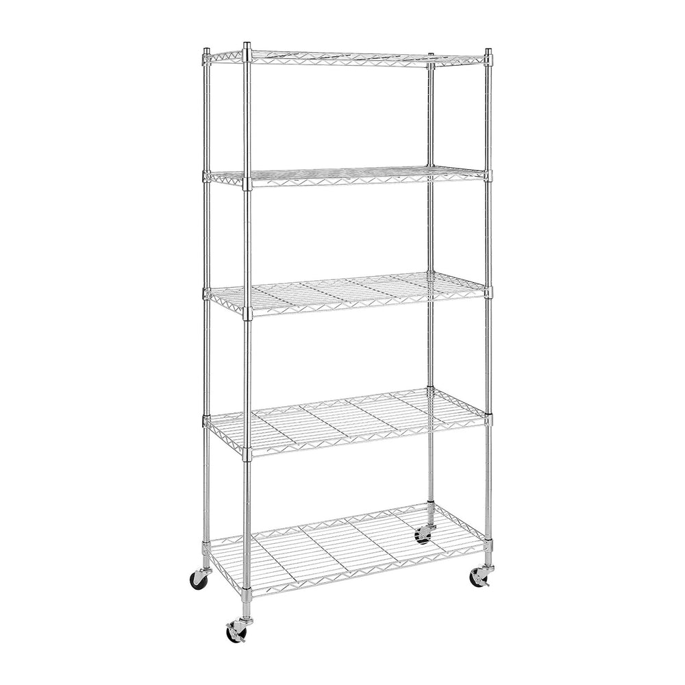 Whitmor 5 Tier Shelving Unit, Adjustable Storage Shelves with Wheels, 400 lbs...