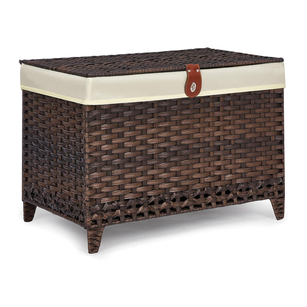 Wicker Storage Basket with Lid, 65L Shelf Basket with Removable Liner Bag