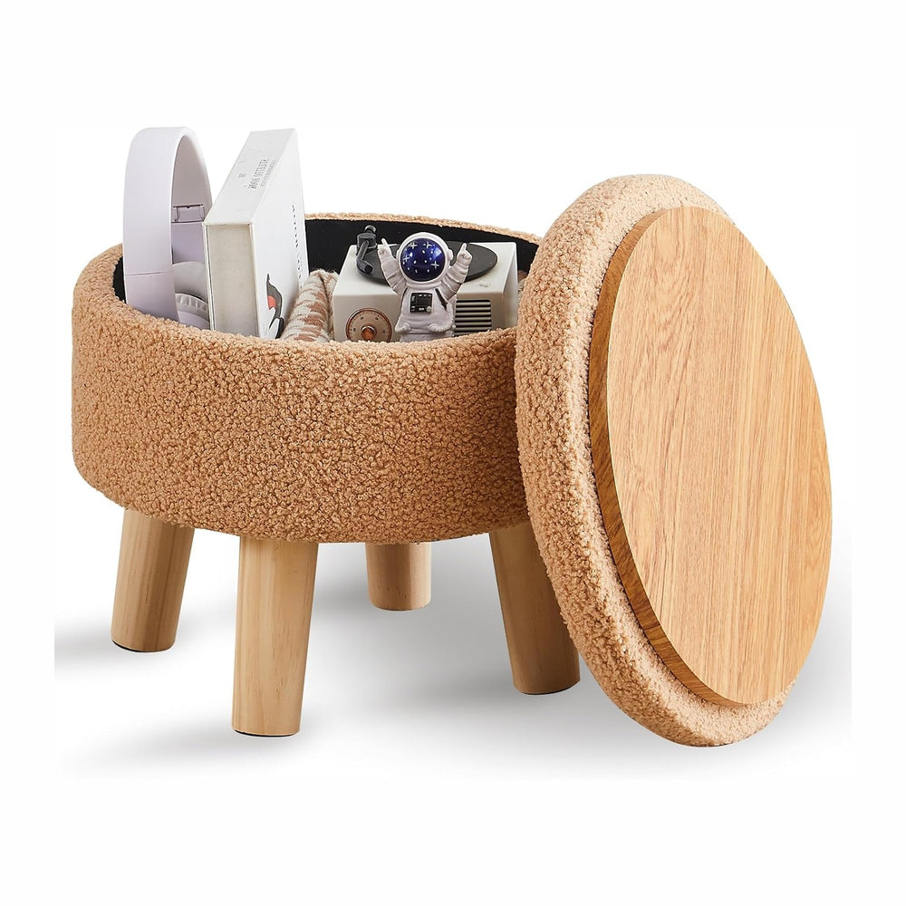 Wimarsbon Storage Ottoman, Modern Round Footrest with Soft Padded Seat, Teddy...