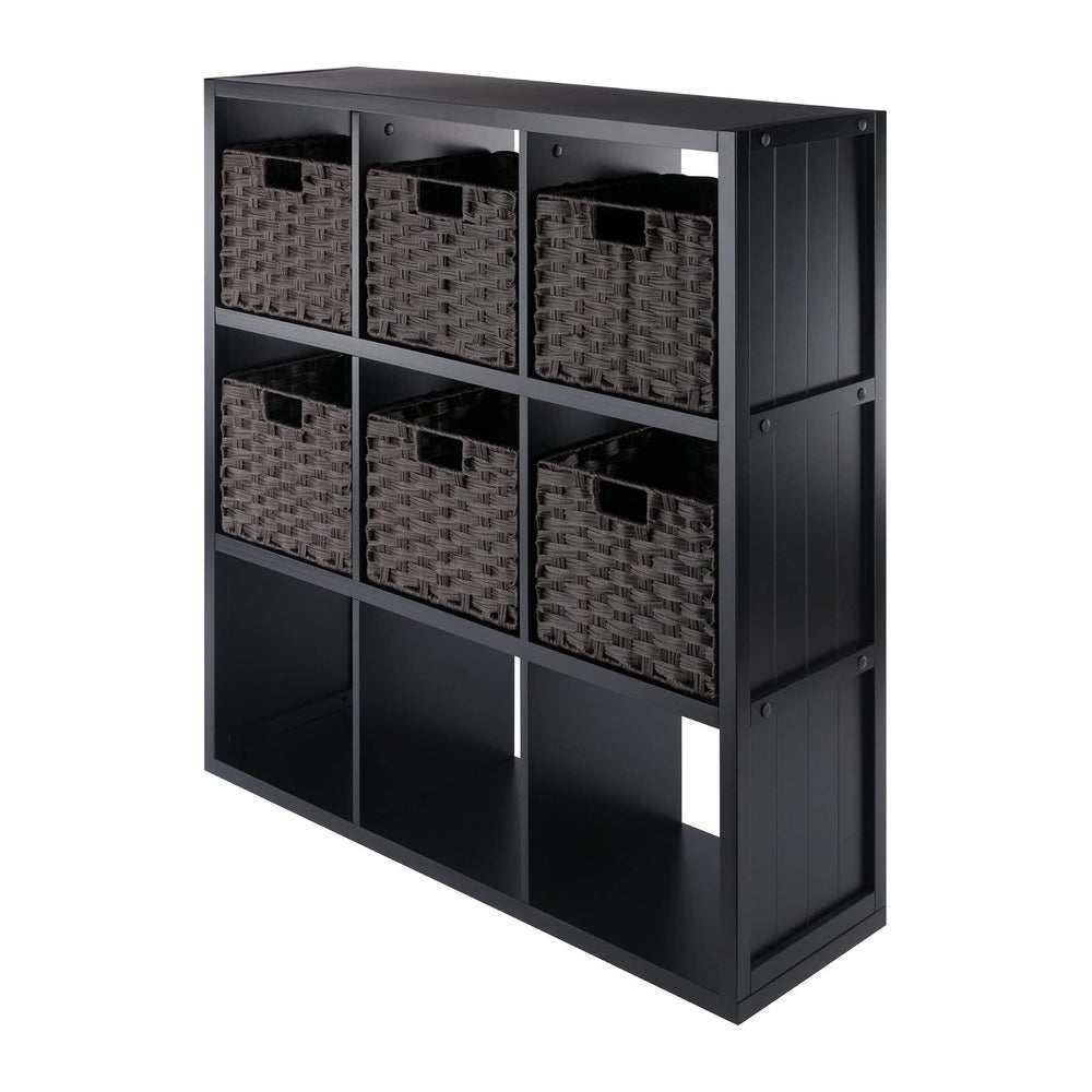 Winsome Timothy 7-Pc 3x3 Storage Shelf with 6 Foldable Woven Fiber Baskets, B...
