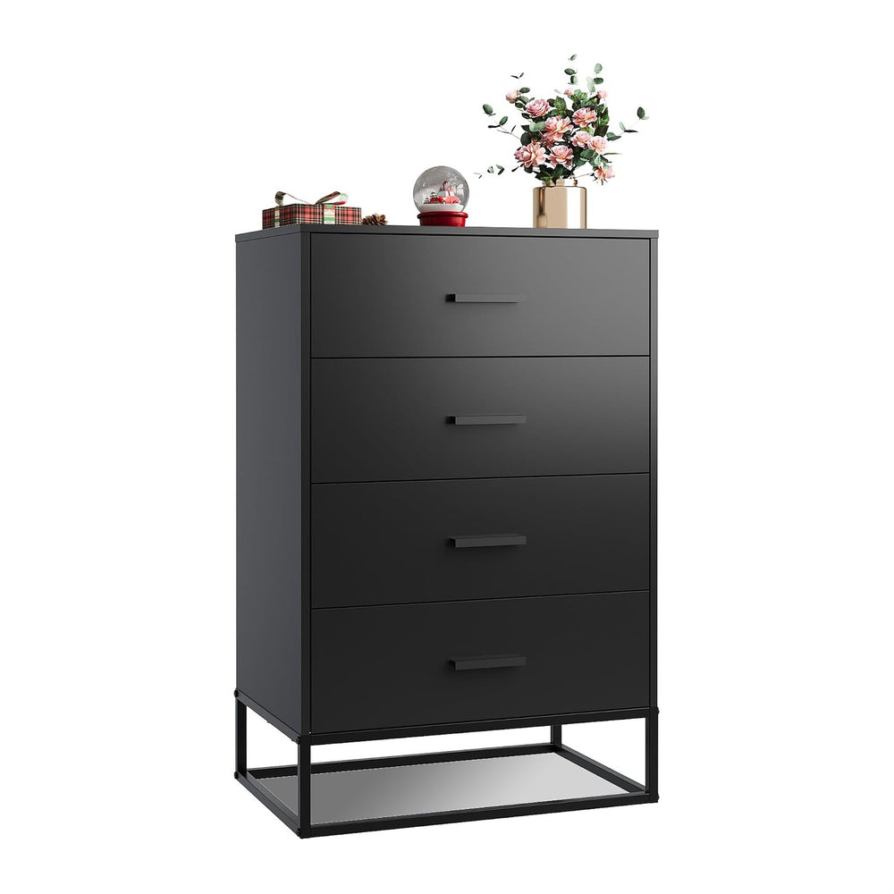 WLIVE Black Dresser for Bedroom with 4 Drawers, Tall Dresser with Sturdy Meta...