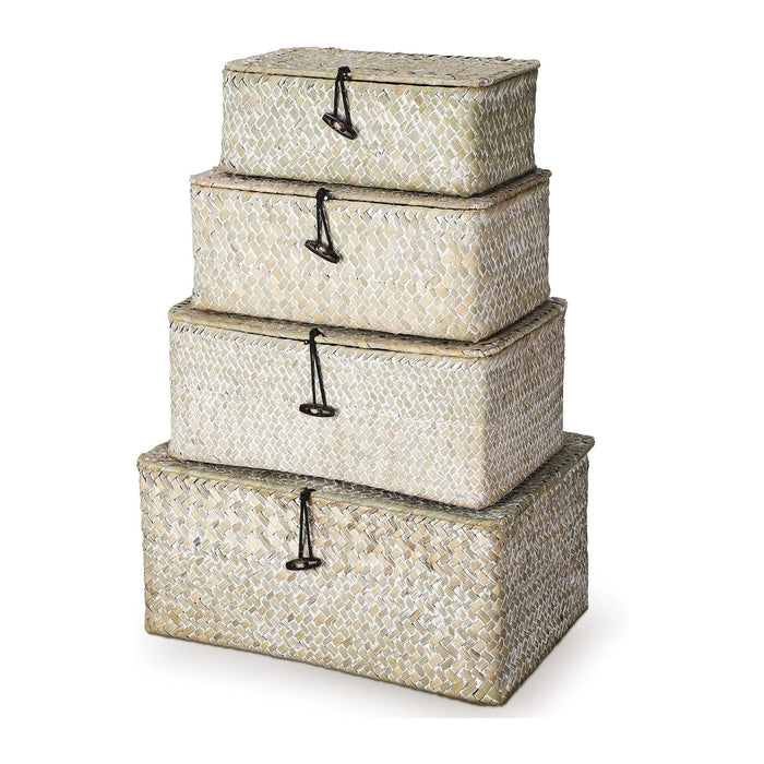Woanger Set of 4 Wicker Baskets with Lids, White