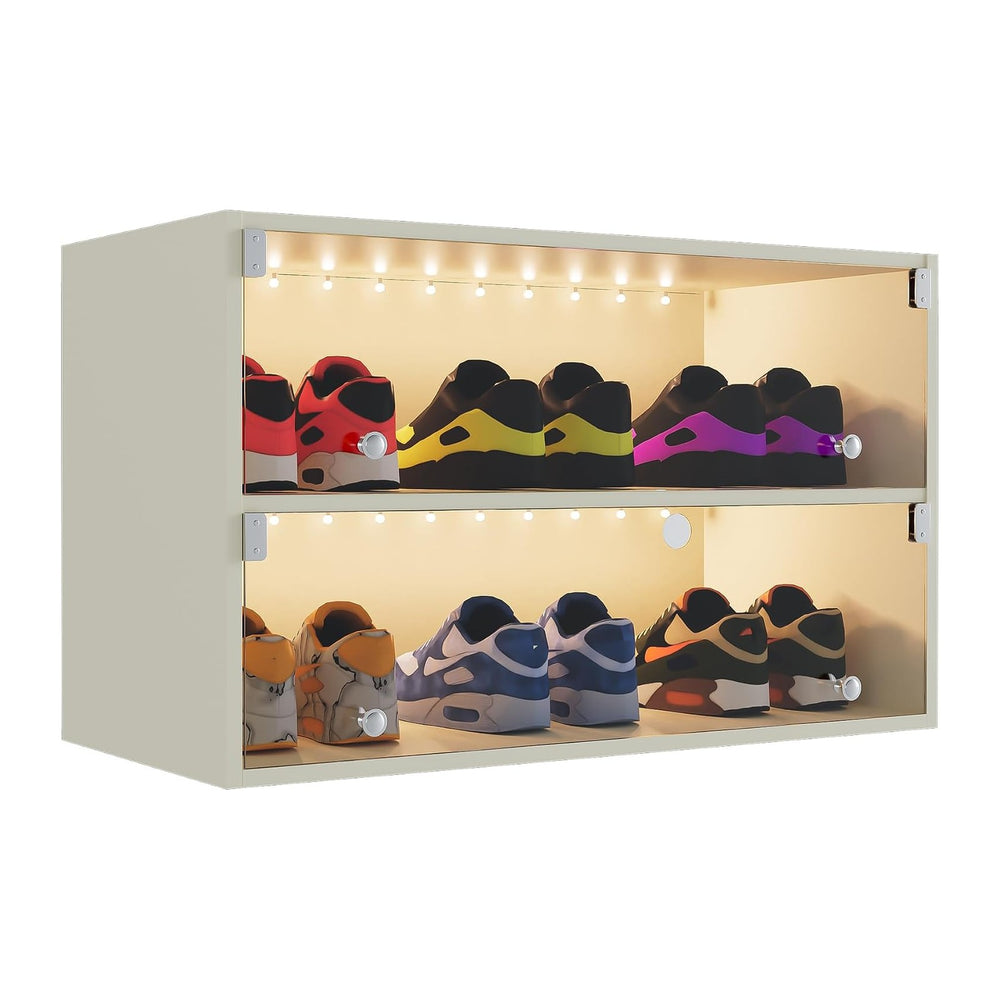 Wooden Shoe Storage Box, 2 Layers Shoe Organizer Storage Box with Glass Door,...
