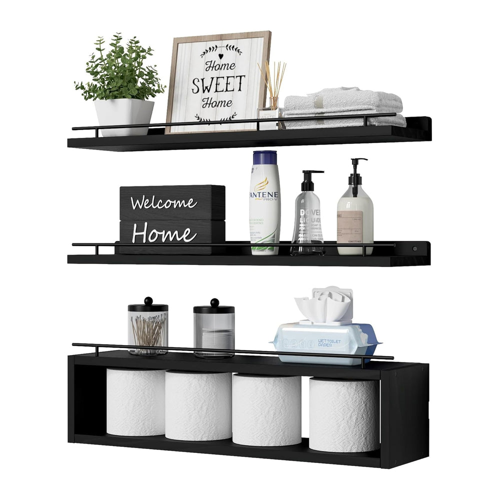WOPITUES Floating Shelves for Wall 24 inch with Cube Shelf, Wall Shelves with...