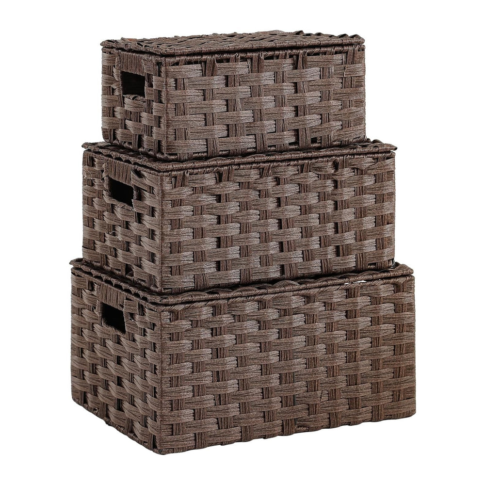 Woven Storage Bins With Lids Shelf Baskets Wicker Organizing Rattan Boxes Han...