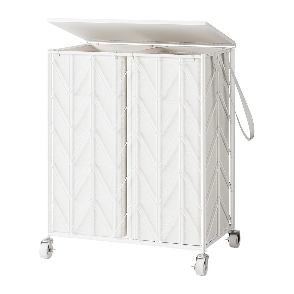 WOWLIVE Double Laundry Hamper with Lid, Rolling Laundry Basket with Wheels