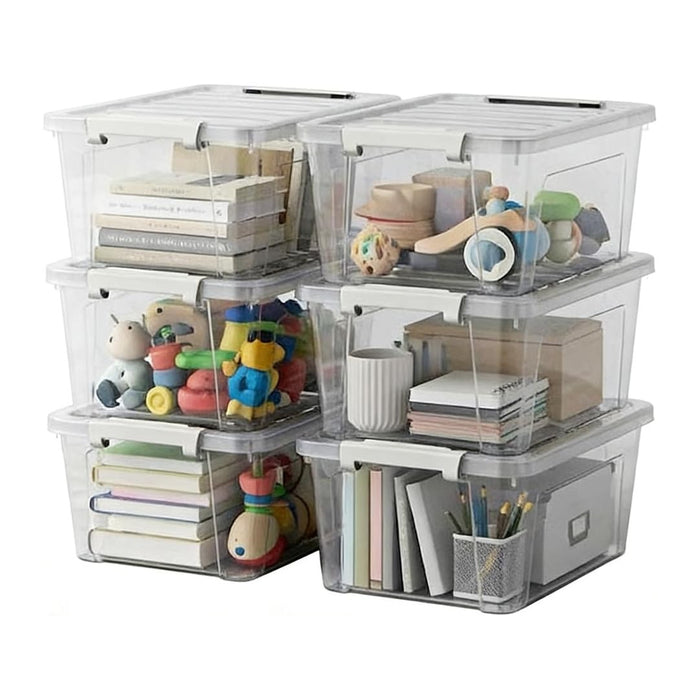 WYT 6-Pack Clear Plastic Storage Bins with Lids, 8 Quart Organizer Container Box with Latch Buckles