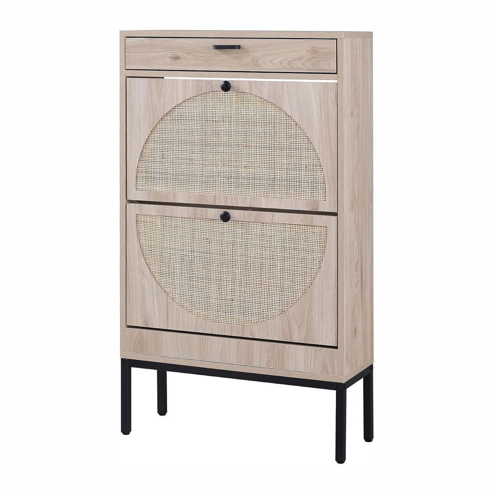 XIAO WEI Shoe Cabinet, Natural Semi Circle Rattan Shoe Storage Organizer Cabi...