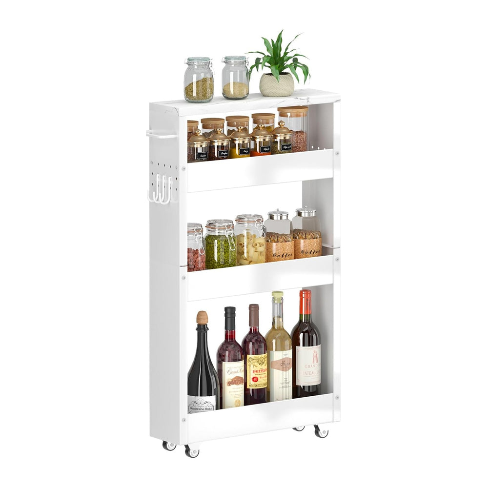XYZLVSI Slim Storage Cart, 4 Tier Narrow Kitchen Rolling Cart with Wheels