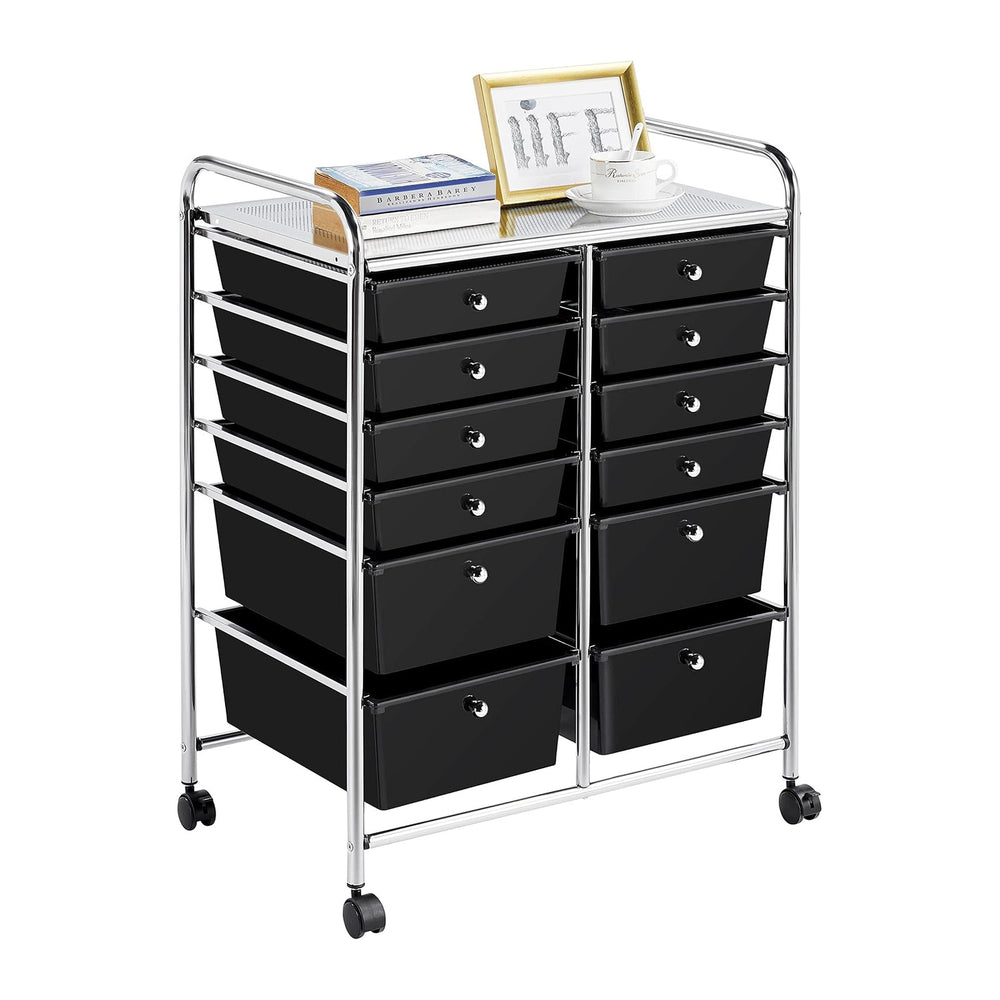 Yaheetech 12-Drawer Rolling Storage Cart on Wheels, Craft Organizer, Black