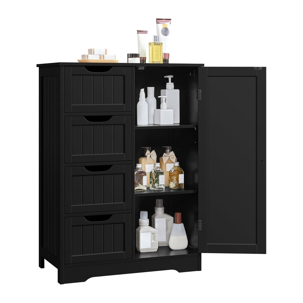 Yaheetech Bathroom Storage Cabinet with 4 Beadboard Drawers and Door, Black