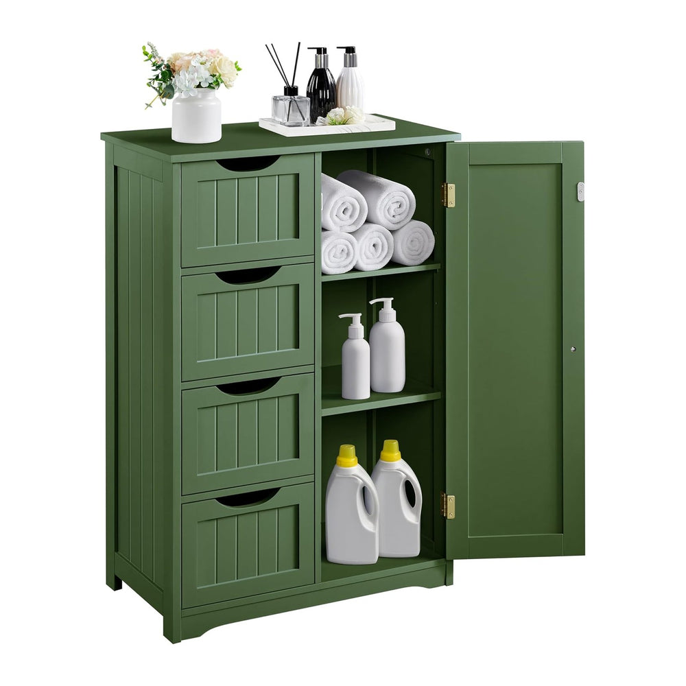 Yaheetech Small Bathroom Storage Cabinet with 4 Drawers & Door, Green