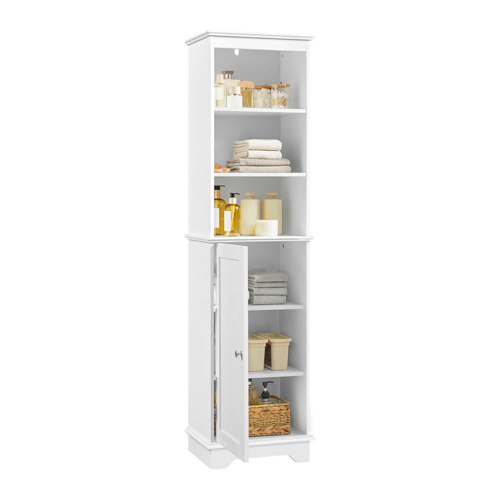 Yaheetech Tall Narrow Bathroom Storage Cabinet with Door and Shelves, White