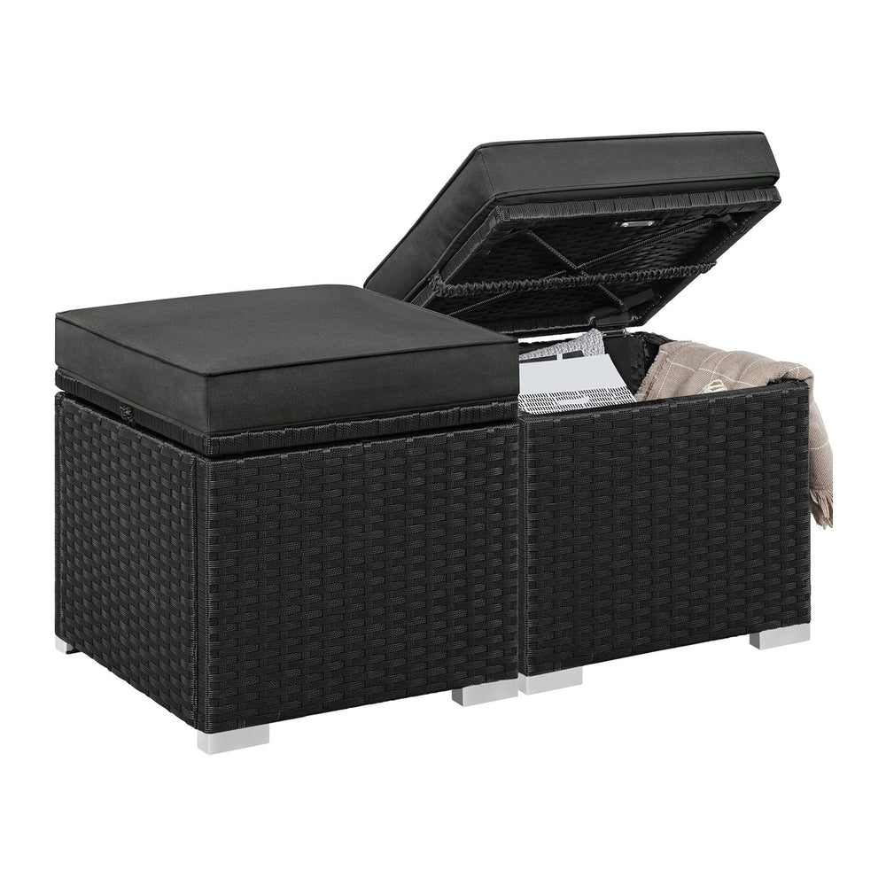 Yaheetech Wicker Ottomans, Set of 2 PE Rattan Side Tables, Black/Gray