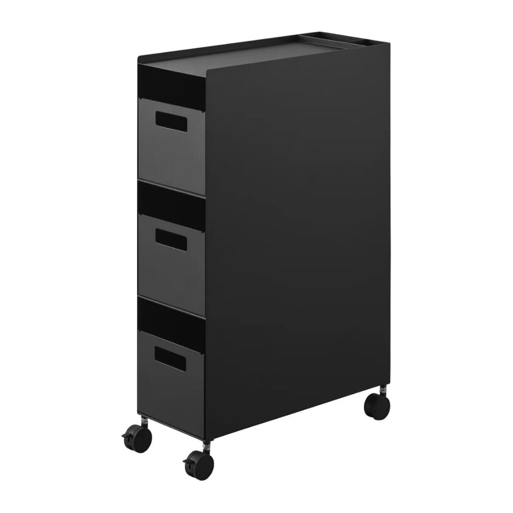 Yamazaki 10016 Tower 3-Tier Storage Rack with Baskets and Wheels, Black, Stee...