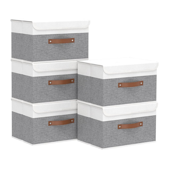 Yawinhe Collapsible Storage Boxes,White/Grey,10.2x7.9x6.7in,5-Pack