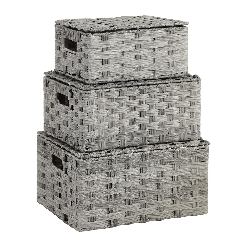 YMhoart Woven Storage Bins With Lids Shelf Baskets Wicker Organizing Rattan B...