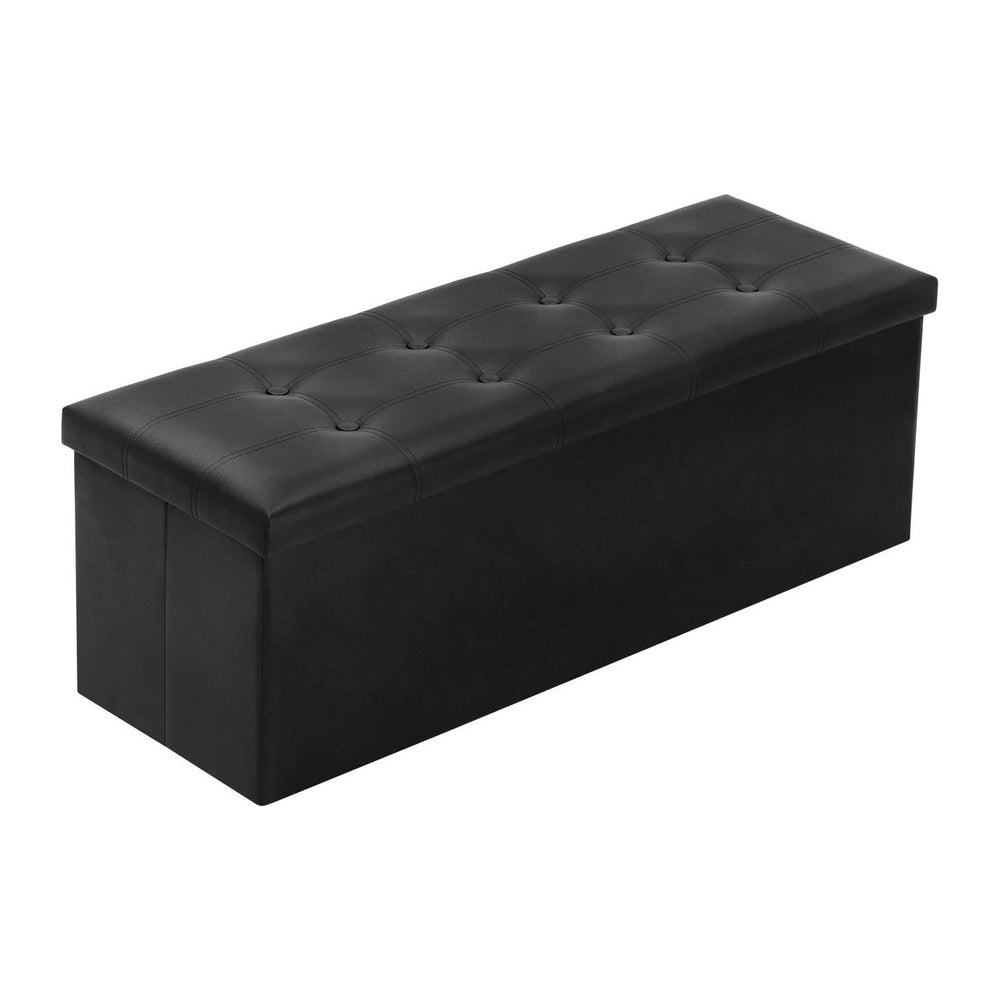 YOUDENOVA 43" Ottoman with Storage, Folding Faux Leather Bench, Black