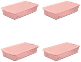 Sterilite 12 Pack Wheeled Under Bed Storage Container, 56 Qt Plastic Bin w/La...