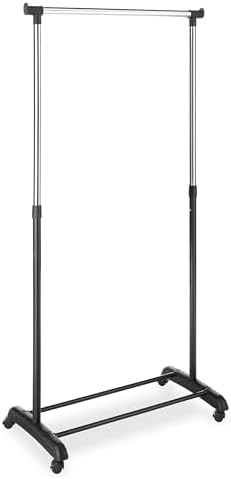 Whitmor Adjustable Garment Rack with Wheels, Rolling Clothes Rack for Hanging...