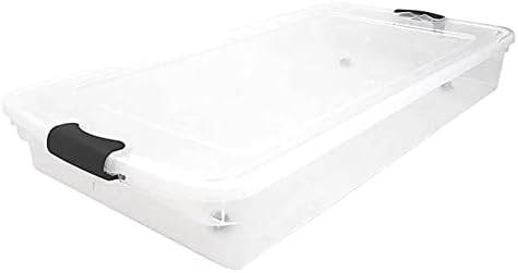 HOMZ Under Bed Clear Plastic Storage Bin w/Lid, 60 Qt, Gray Latch, 2 Pack