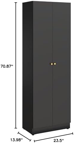 IRONMIX Metal Bookshelf with Doors, Tall Bookcase with Adjustable Shelves