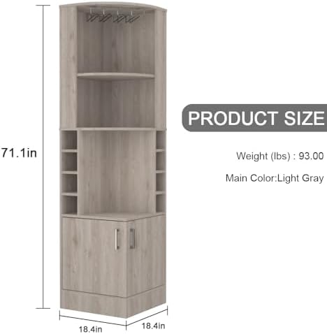 Corner Bar Cabinet,71" Tall Farmhouse Wine Bar Cabinet w/Wine Rack &...