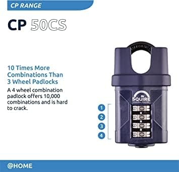 Squire Heavy Duty Padlock (CP50CS) - Toughest Closed Shackle - 4 Wheel Combin...