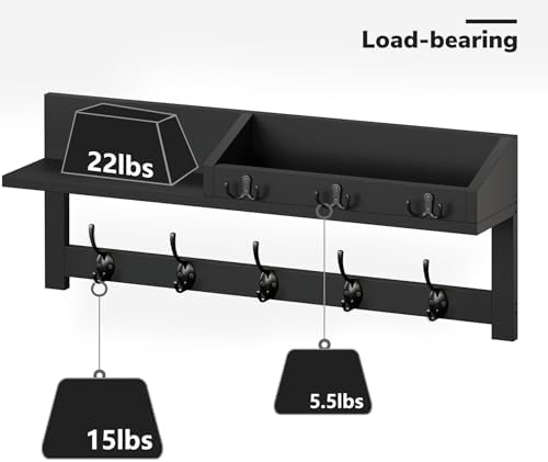 AMBIRD Wall Hooks with Shelf, 26.57 Inch Entryway Wood Coat Hooks for Wall, C...
