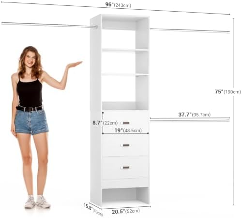Besiost 96'' Closet Organizer System with 3 Hanging Rods, 8FT Closet ...