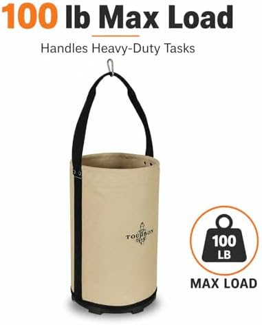 Canvas Tool Bucket with Plastic Bottom & Drain Holes, Heavy-Duty Work Bag