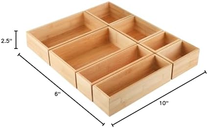 Kootek 8Pcs Bamboo Drawer Organizer 4-Size Kitchen Storage Box for Flatware