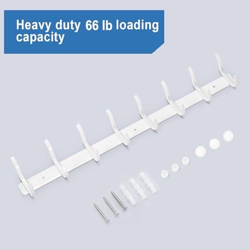 White Coat Rack Wall Mount, 23 Inch Coat Hooks with 8 Hooks, 1 Pack